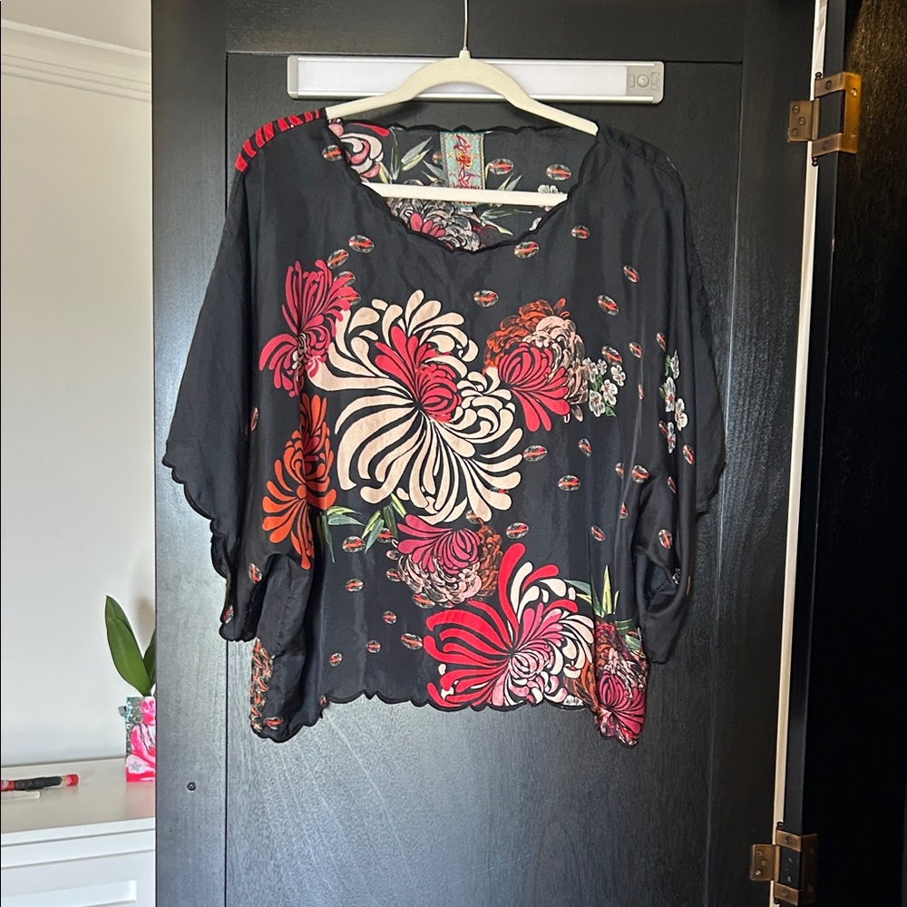 Johnny Was Black and Red Floral Blouse